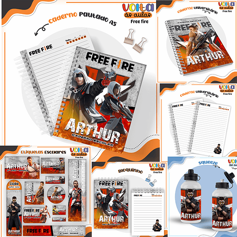 Kit Digital Encadernação Free Fire -  Volta às Aulas  