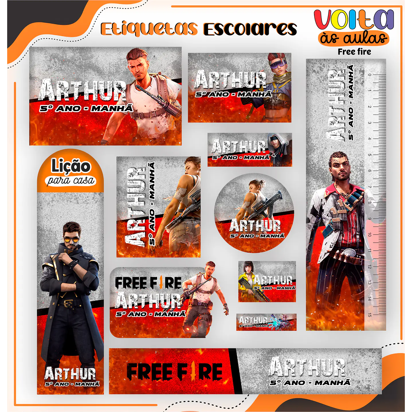 Kit Digital Encadernação Free Fire -  Volta às Aulas   2