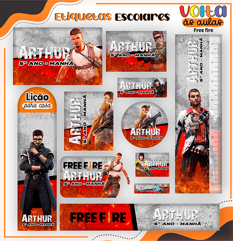 Kit Digital Encadernação Free Fire -  Volta às Aulas  
