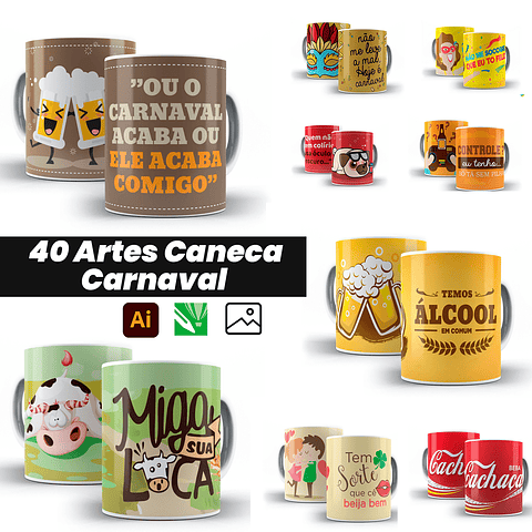 Kit Digital 40 Artes Canecas Carnaval 