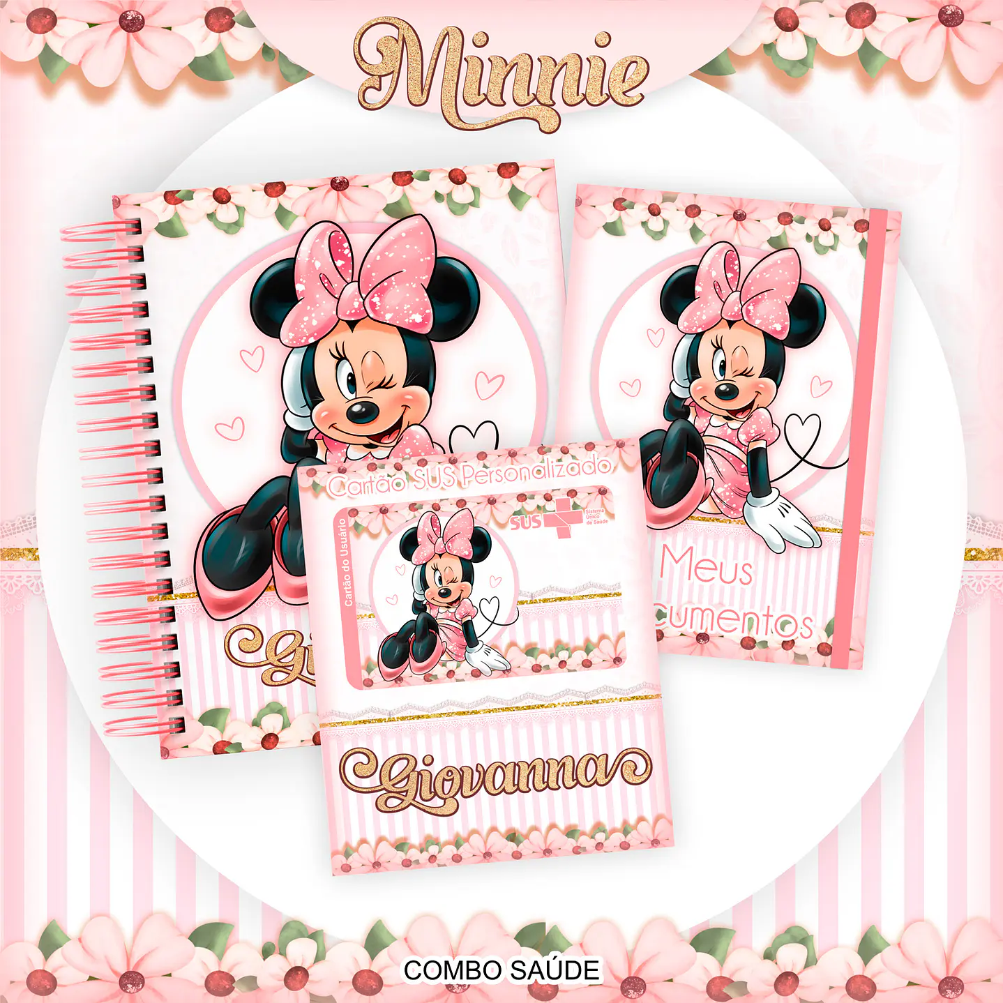 Kit Digital Encadernação com Etiqueta Minnie Rosa - Volta âs Aulas 8