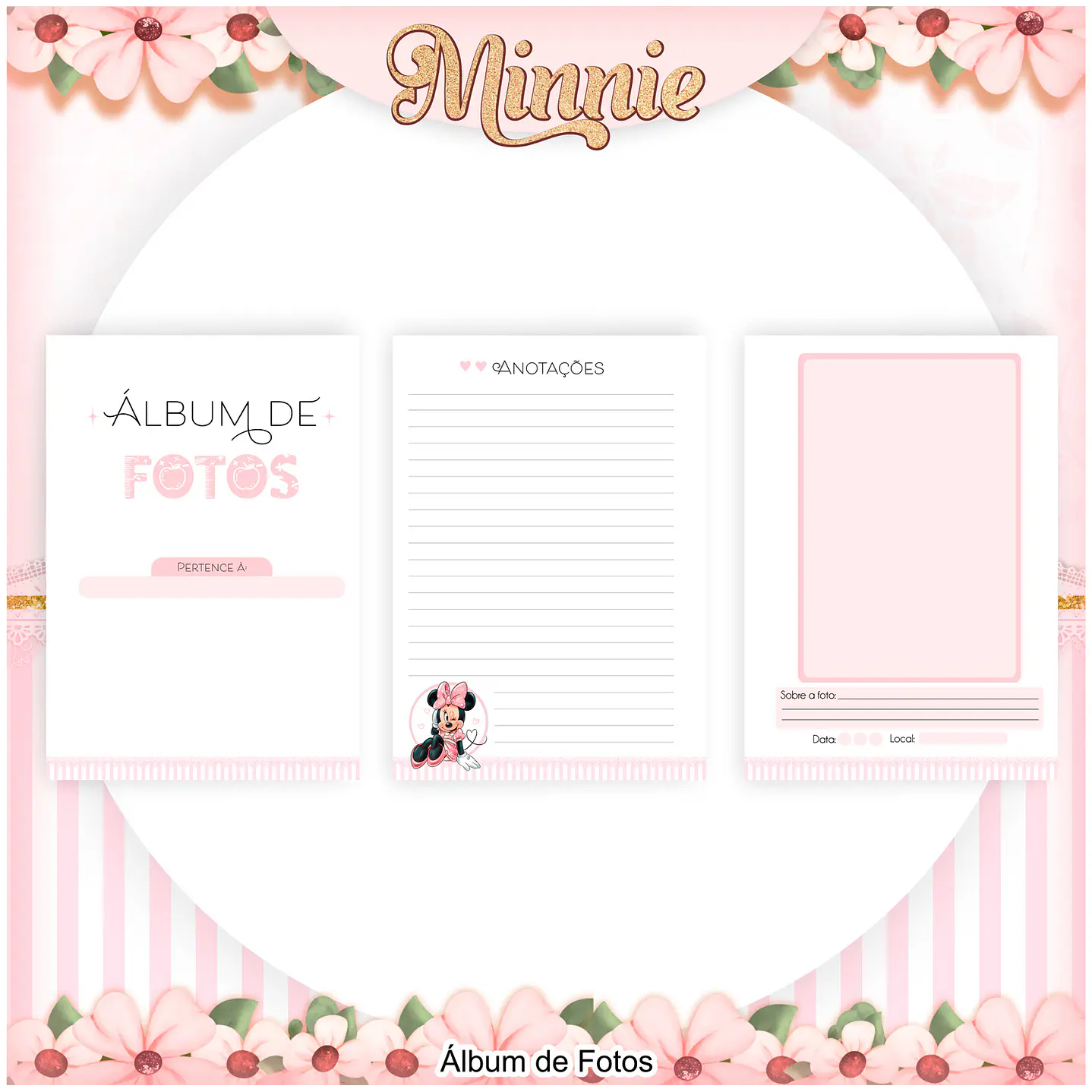Kit Digital Encadernação com Etiqueta Minnie Rosa - Volta âs Aulas 11
