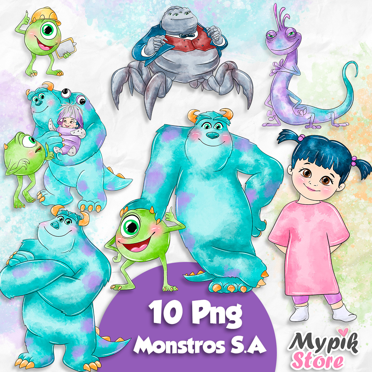Kit Digital Monstros S.A Aquarela imagens PNG