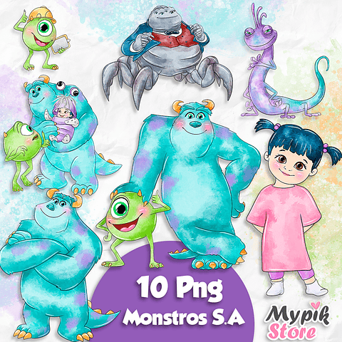 Kit Digital Monstros S.A Aquarela imagens PNG