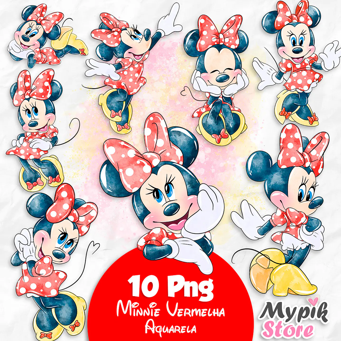Kit Digital Minnie Vermelha Aquarela  imagens PNG  1