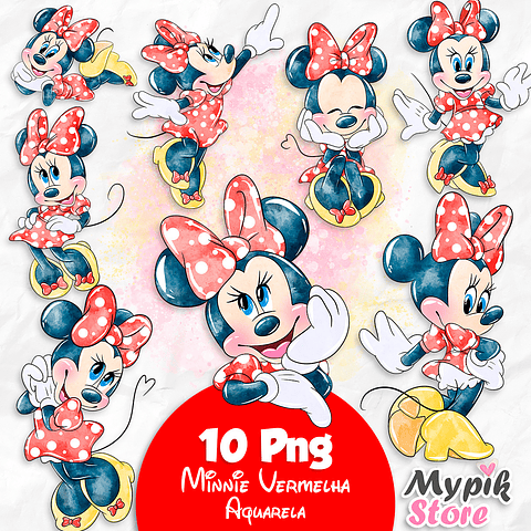 Kit Digital Minnie Vermelha Aquarela  imagens PNG 