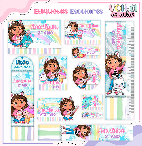 Kit Digital Etiqueta Escolar A Casa Mágica da Gabby Aquarela
