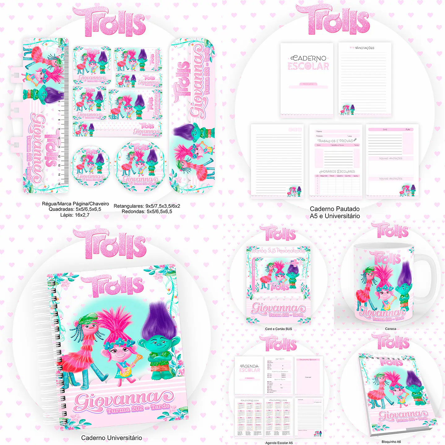 Kit Digital Encadernação e Etiqueta Escolar Trolls - Volta às Aulas 1