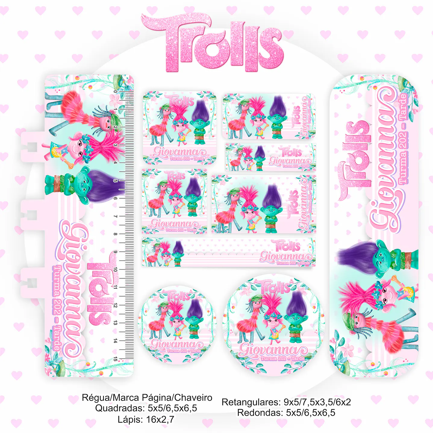 Kit Digital Encadernação e Etiqueta Escolar Trolls - Volta às Aulas 2