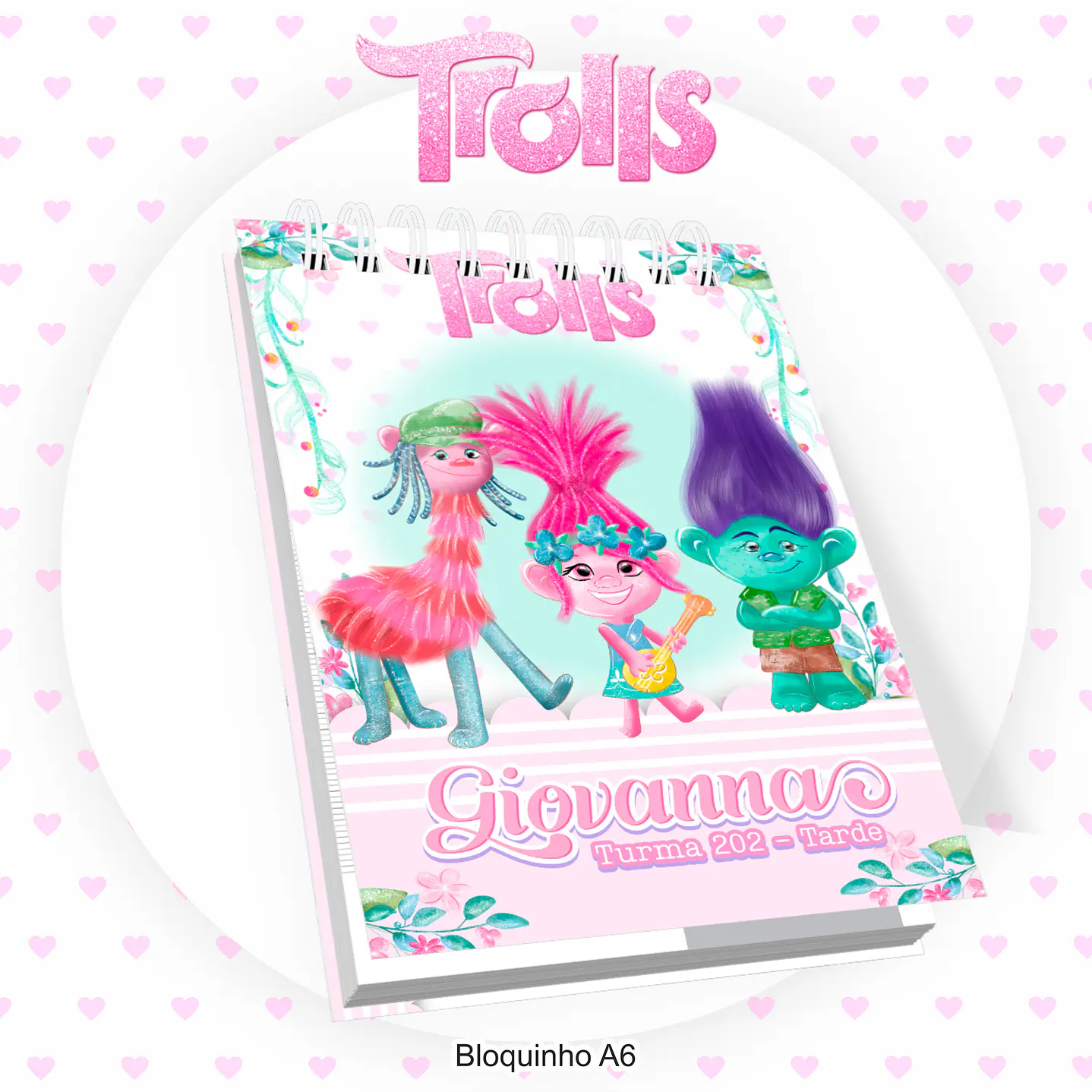 Kit Digital Encadernação e Etiqueta Escolar Trolls - Volta às Aulas 3