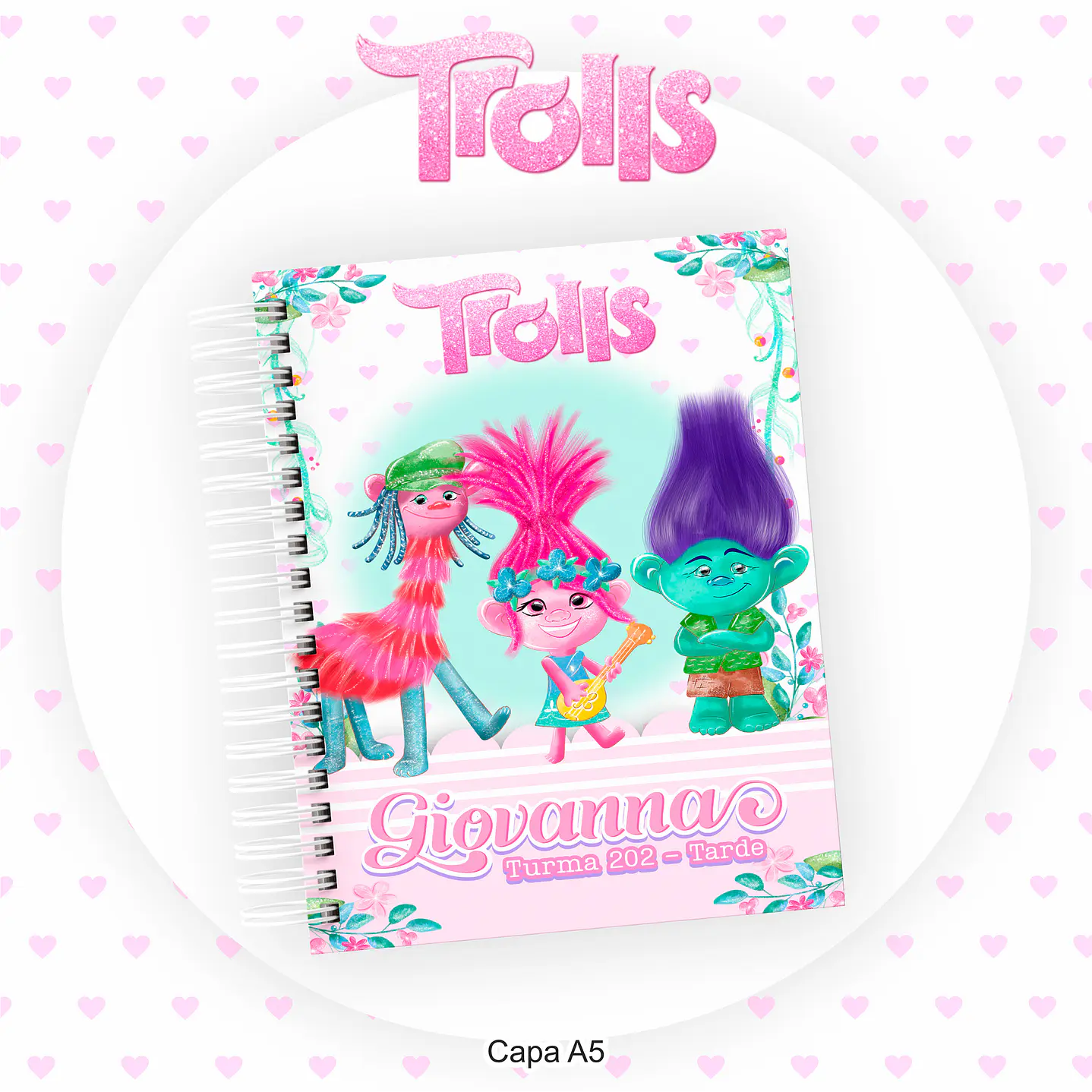 Kit Digital Encadernação e Etiqueta Escolar Trolls - Volta às Aulas 4
