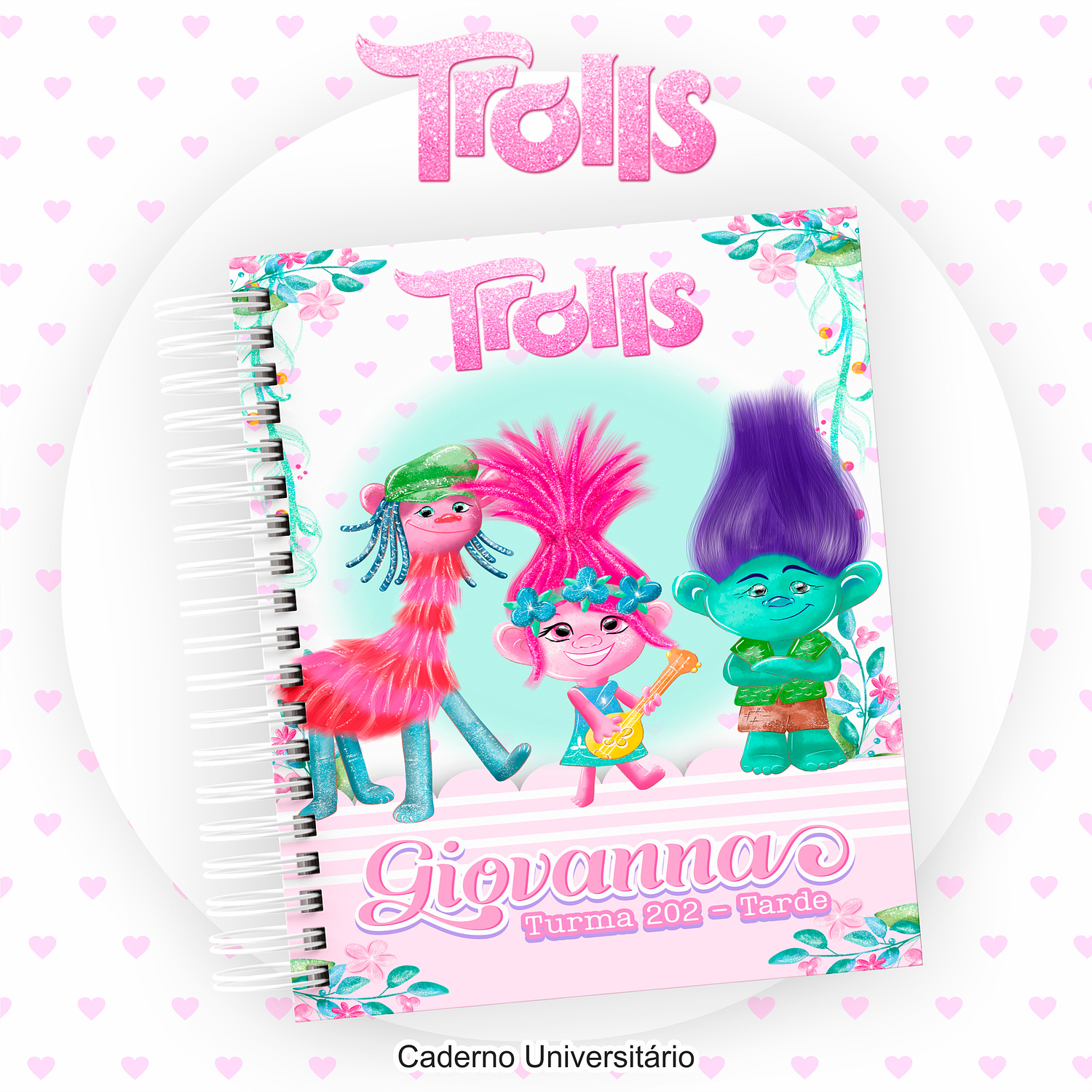 Kit Digital Encadernação e Etiqueta Escolar Trolls - Volta às Aulas 5