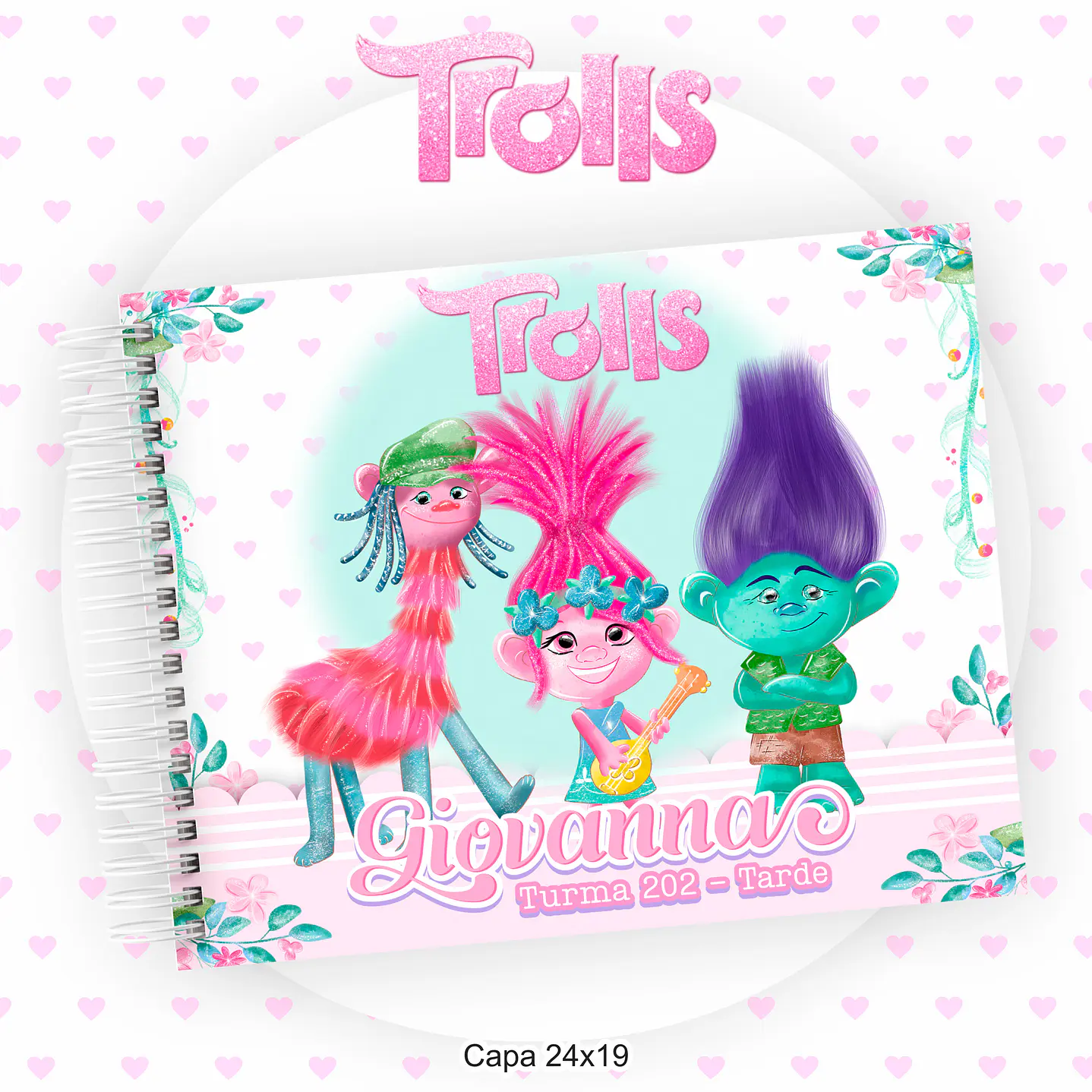 Kit Digital Encadernação e Etiqueta Escolar Trolls - Volta às Aulas 6
