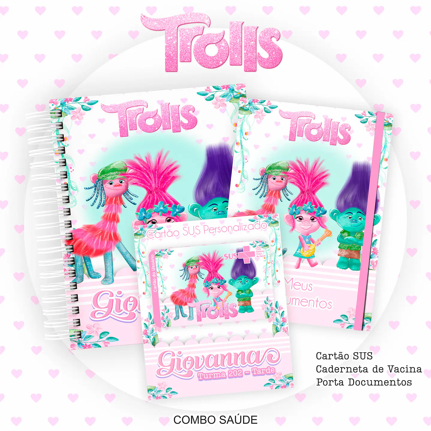 Kit Digital Encadernação e Etiqueta Escolar Trolls - Volta às Aulas 8