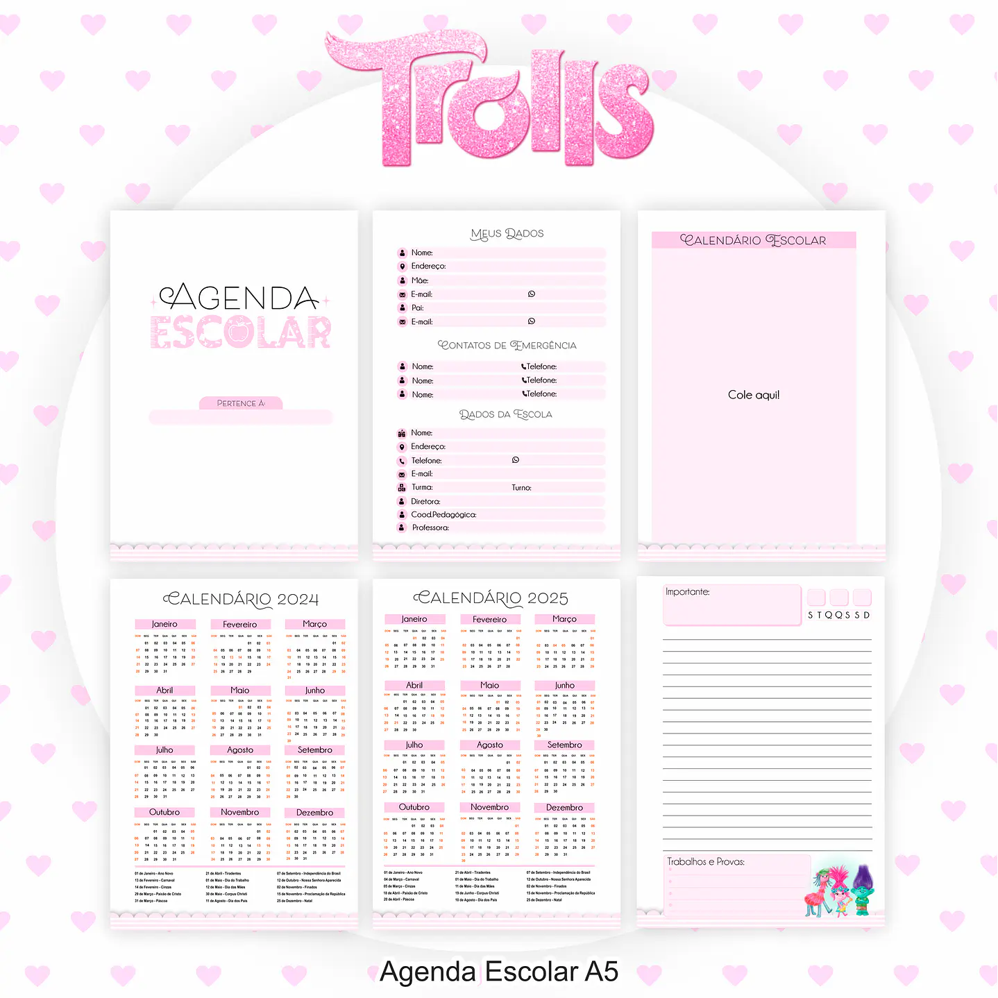 Kit Digital Encadernação e Etiqueta Escolar Trolls - Volta às Aulas 9