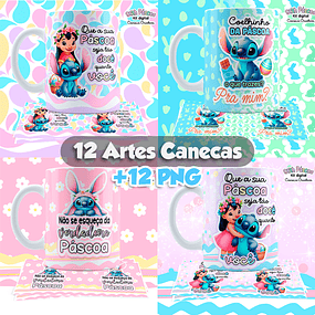 Kit Digital Artes para Canecas Lilo e Stitch Páscoa