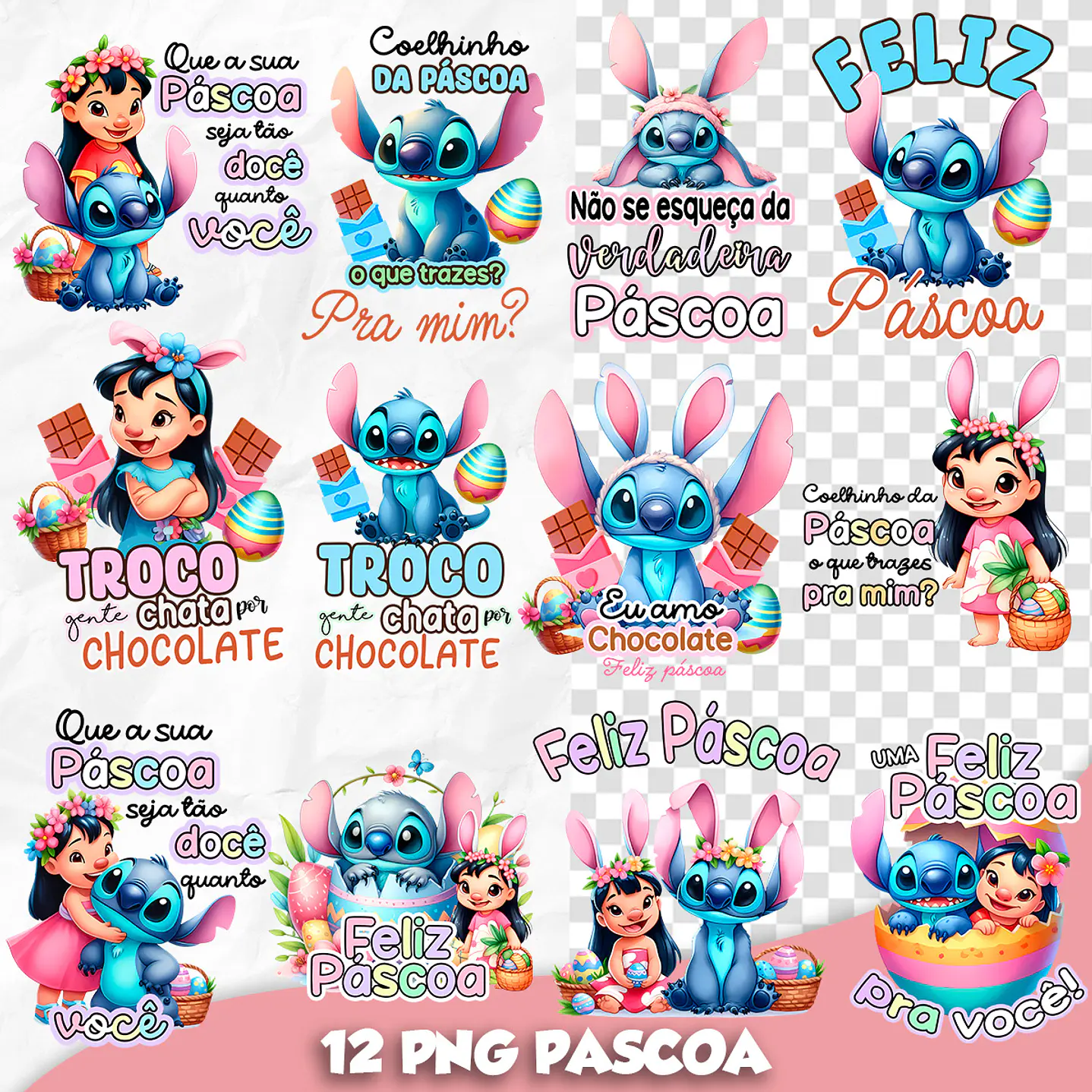 Kit Digital Artes para Canecas Lilo e Stitch Páscoa 1