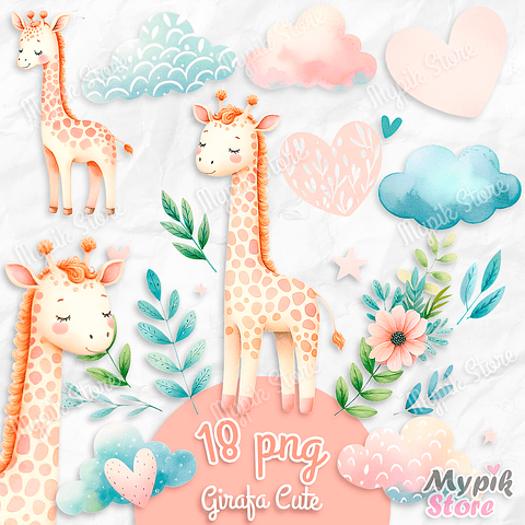 Kit Digital Girafinha Aquarela cute Aquarela 