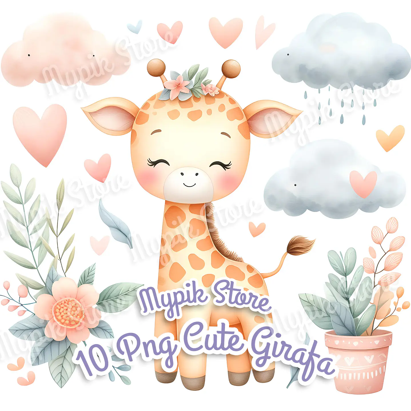 Kit Digital Girafinha Aquarela Fofa Aquarela  1