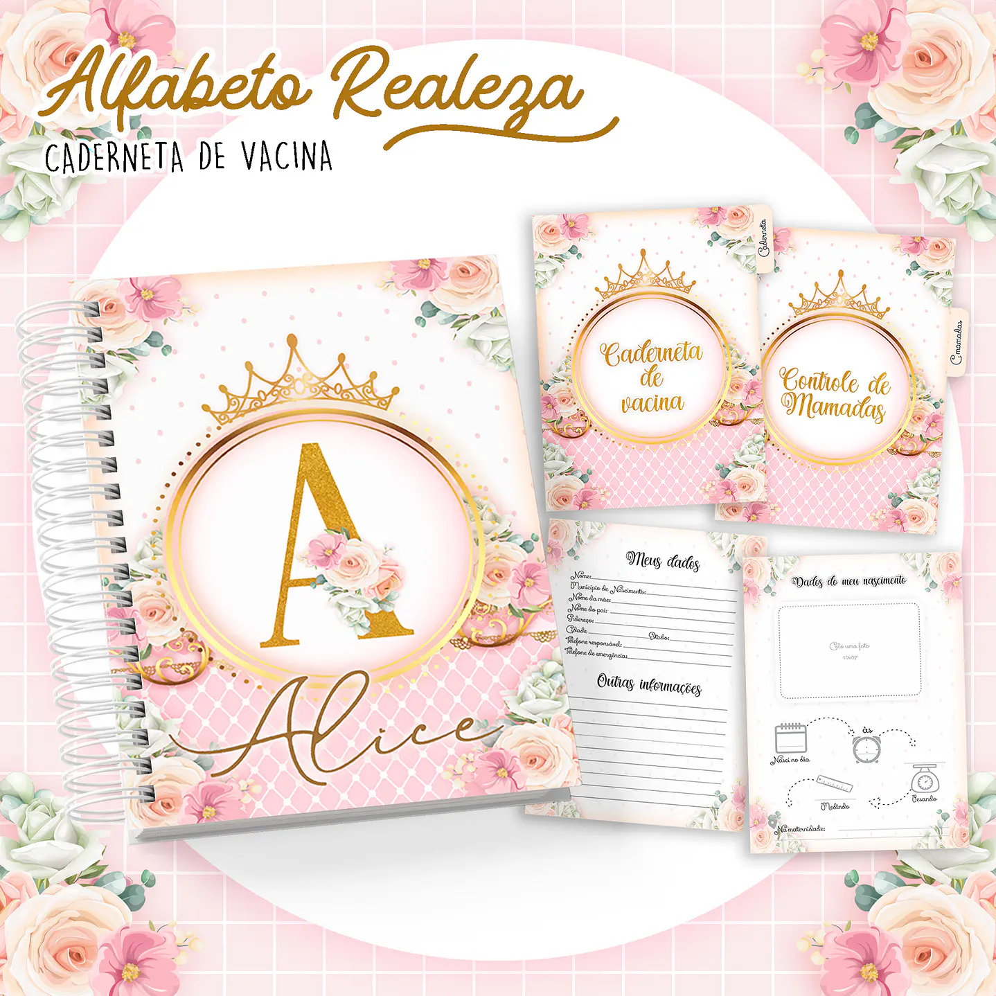 Kit Digital Caderneta e Livro do bebê alfabeto Realeza  1