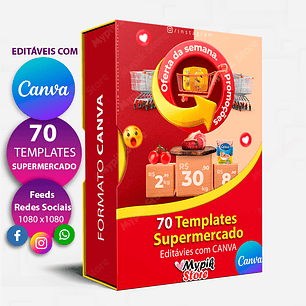 70 Modelos Editáveis Super Mercado Canva