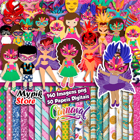 Super Kit Digital Carnaval Imagens e Papeis Digitais 