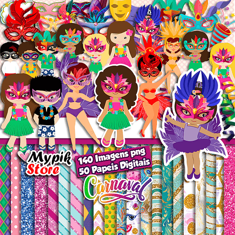Super Kit Digital Carnaval Imagens e Papeis Digitais 