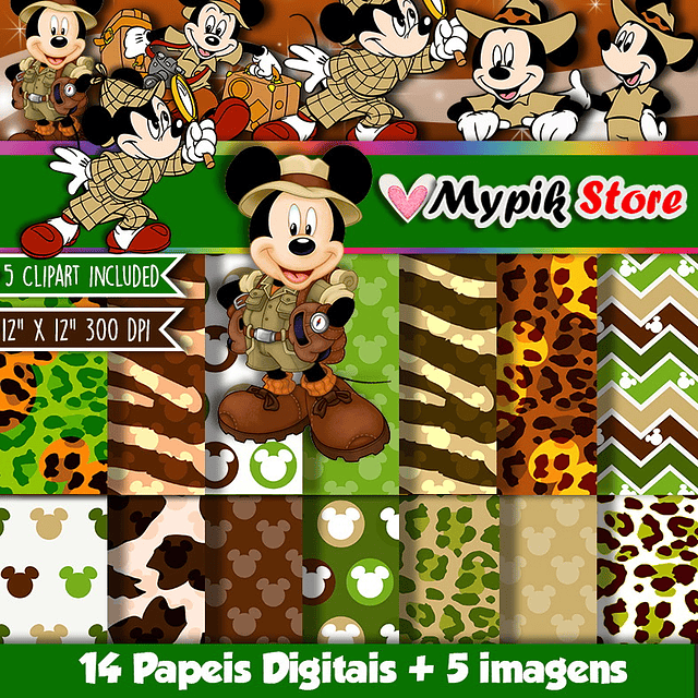Kit Digital Mickey Mouse Safari -Scrapbook