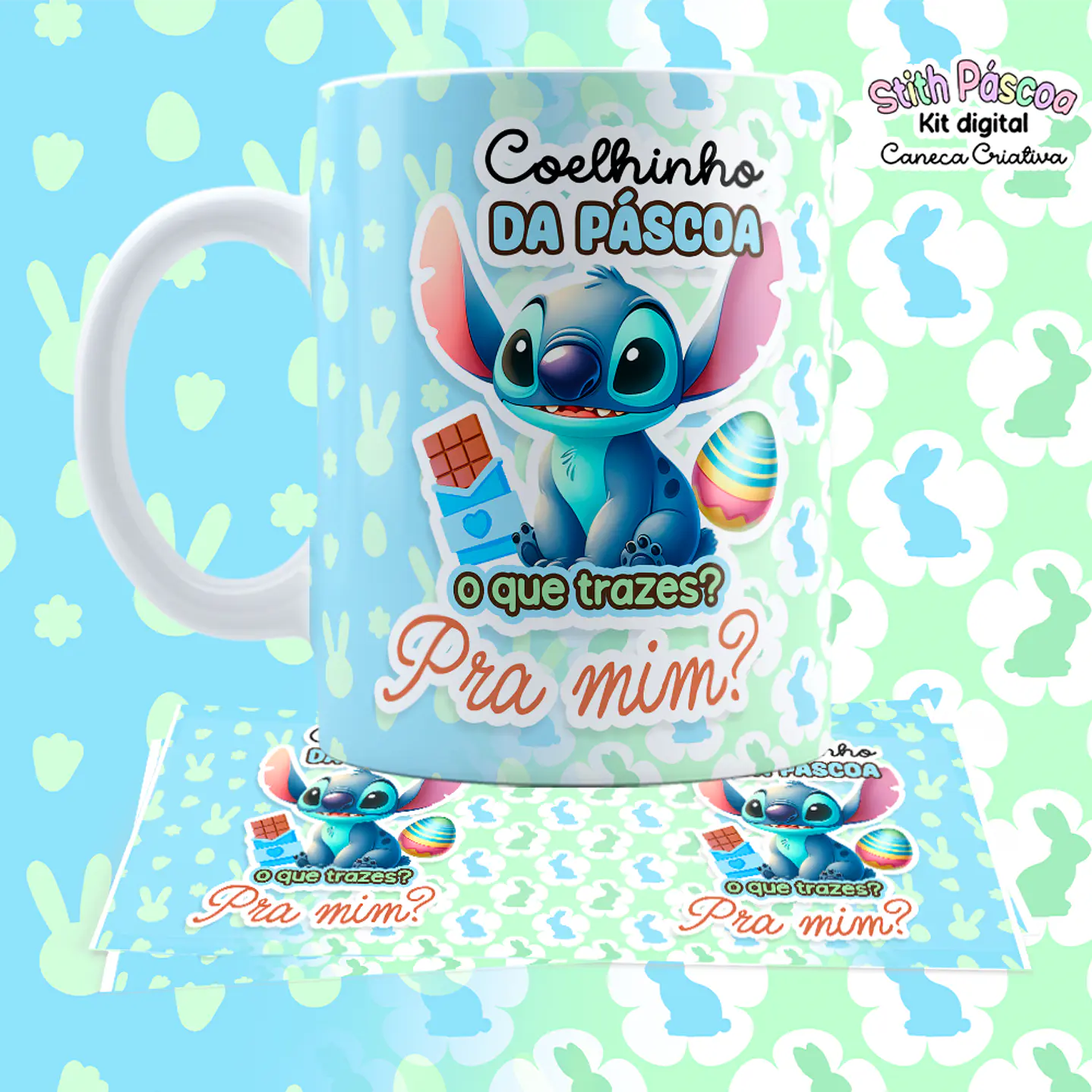Kit Digital Artes para Canecas Lilo e Stitch Páscoa 4