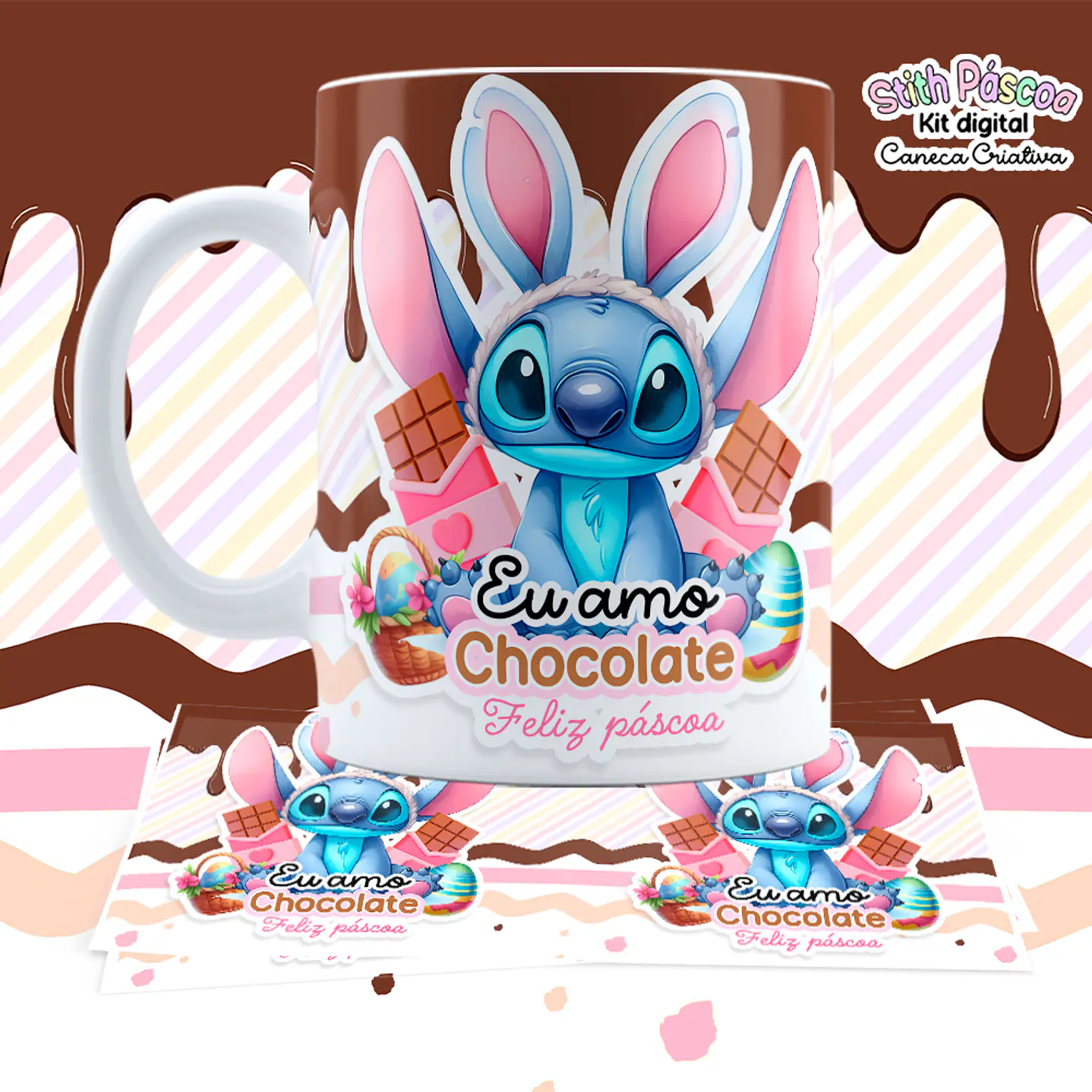 Kit Digital Artes para Canecas Lilo e Stitch Páscoa 8