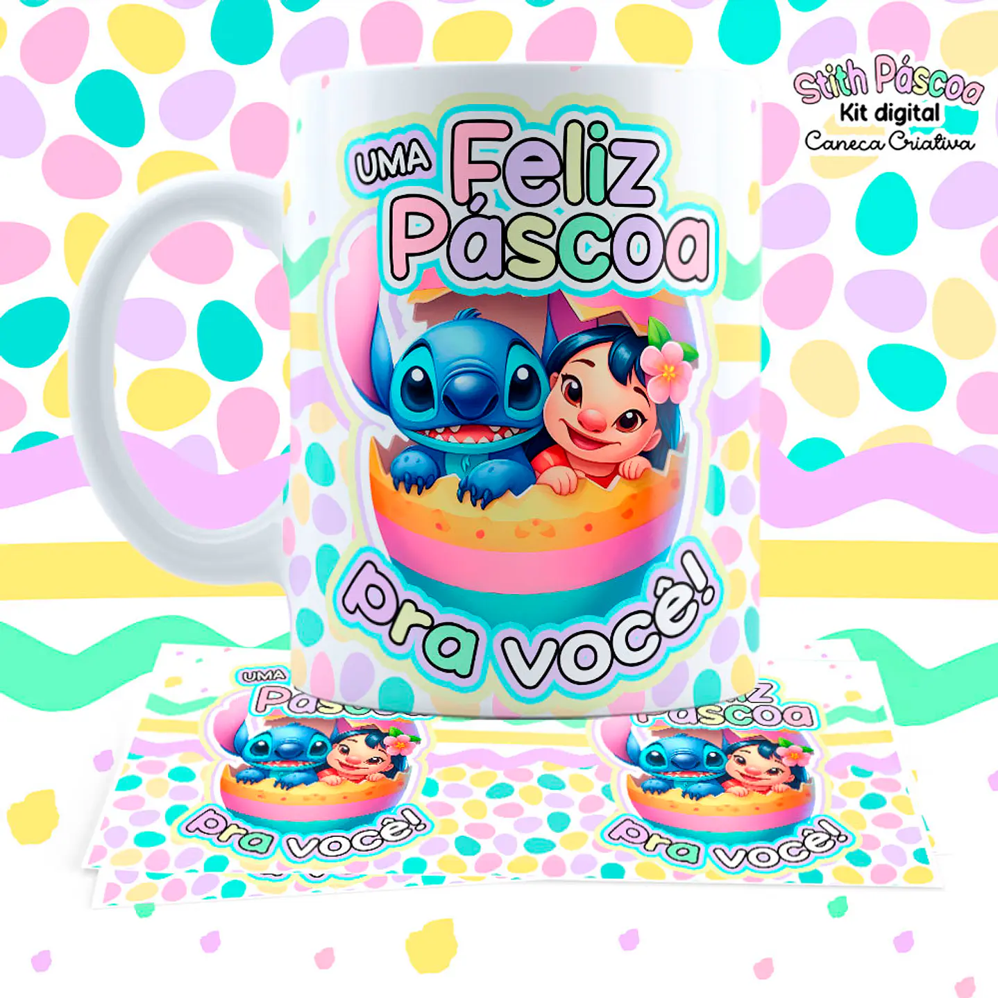 Kit Digital Artes para Canecas Lilo e Stitch Páscoa 11