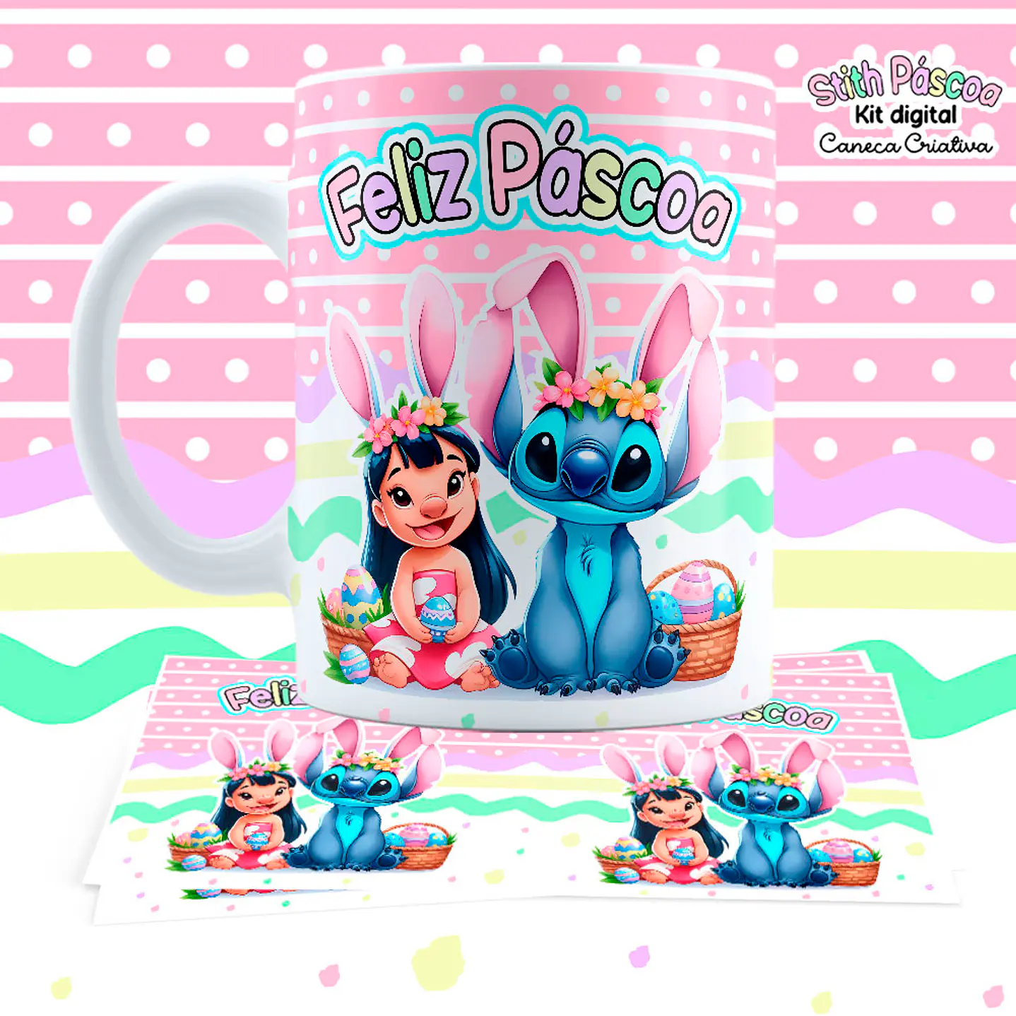 Kit Digital Artes para Canecas Lilo e Stitch Páscoa 12
