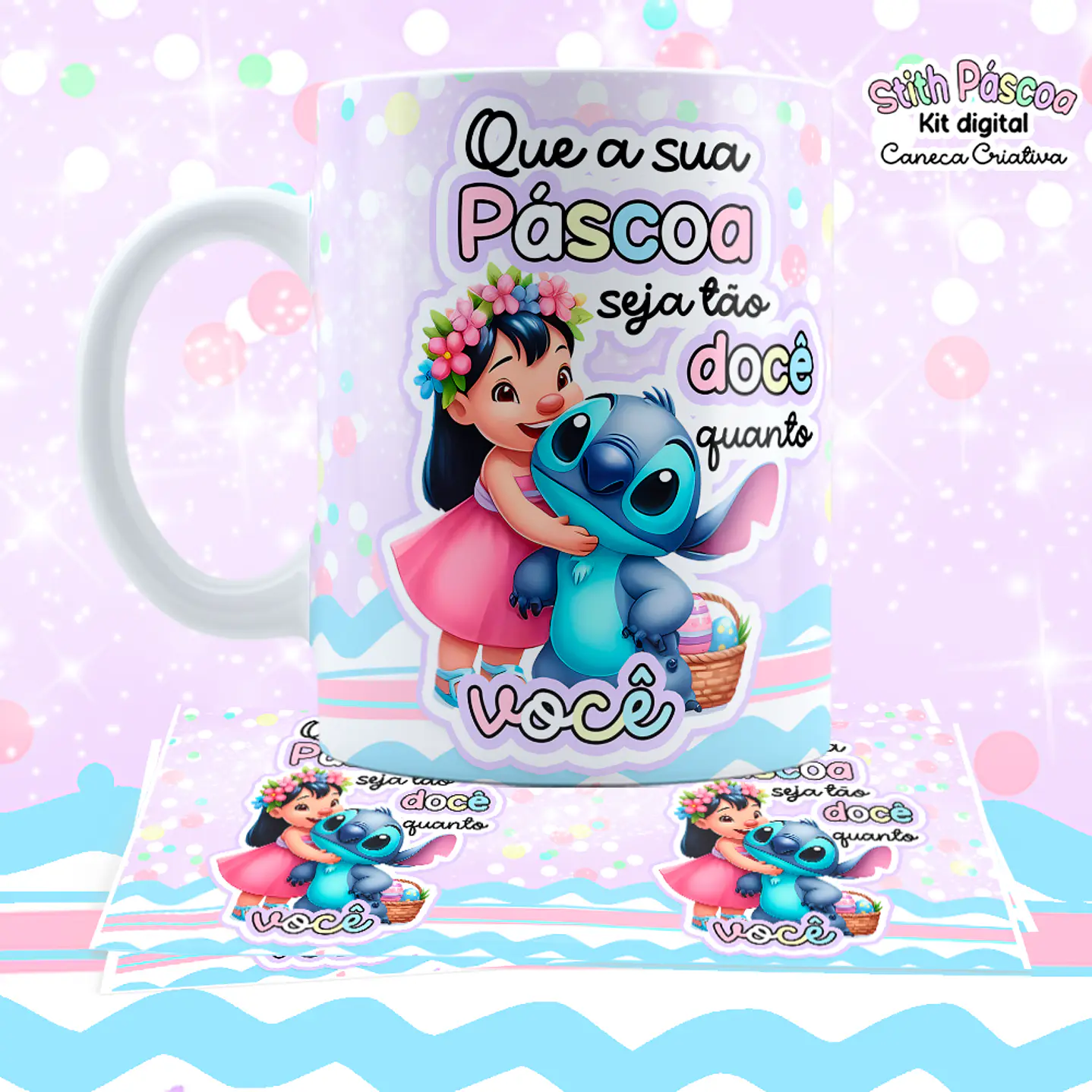 Kit Digital Artes para Canecas Lilo e Stitch Páscoa 14