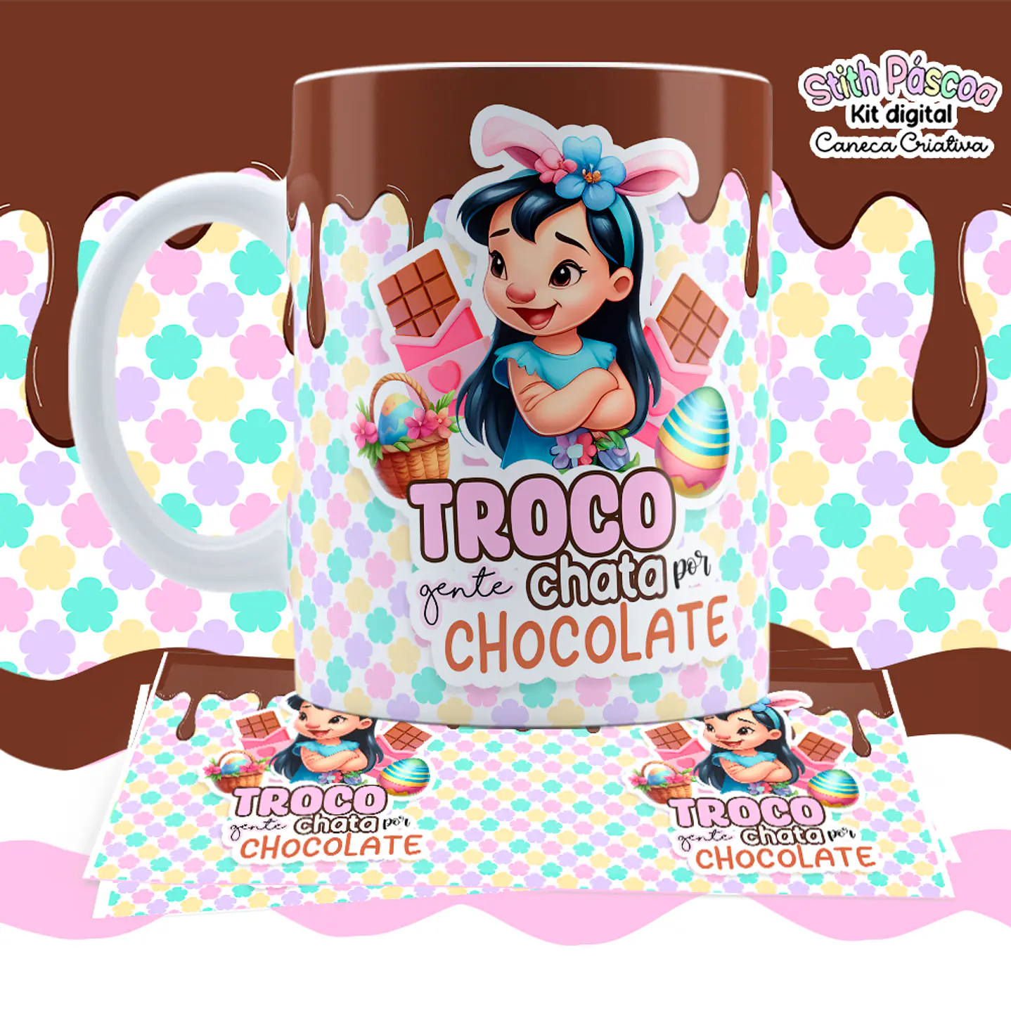 Kit Digital Artes para Canecas Lilo e Stitch Páscoa 3