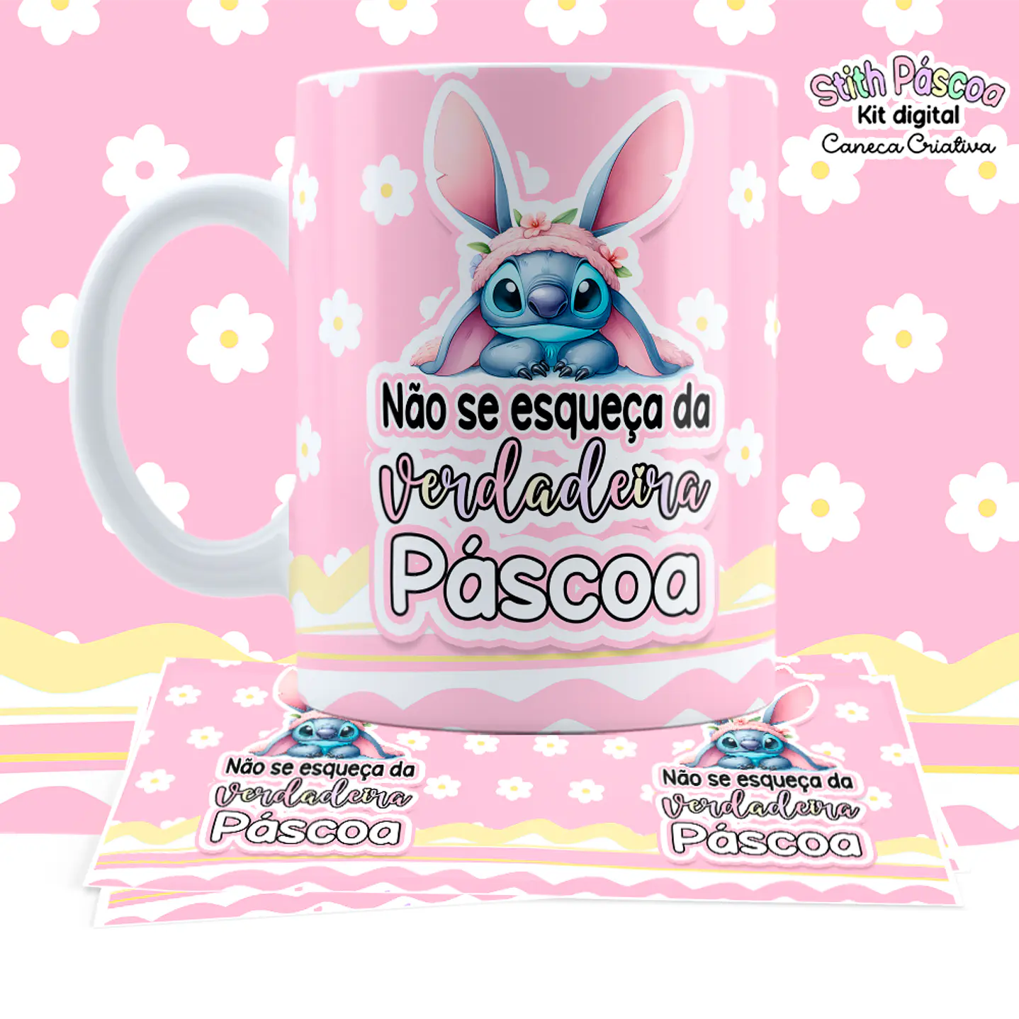 Kit Digital Artes para Canecas Lilo e Stitch Páscoa 5