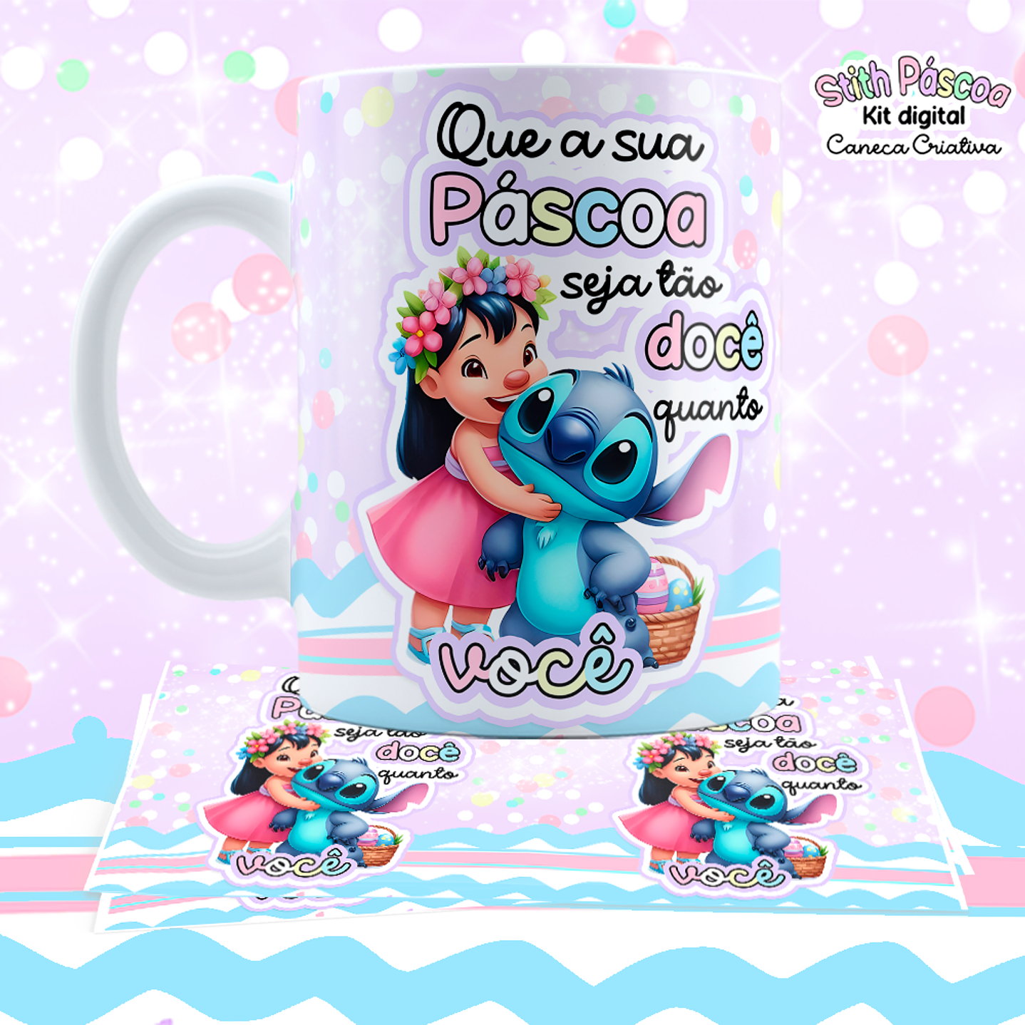 Kit Digital Artes para Canecas Lilo e Stitch Páscoa 10