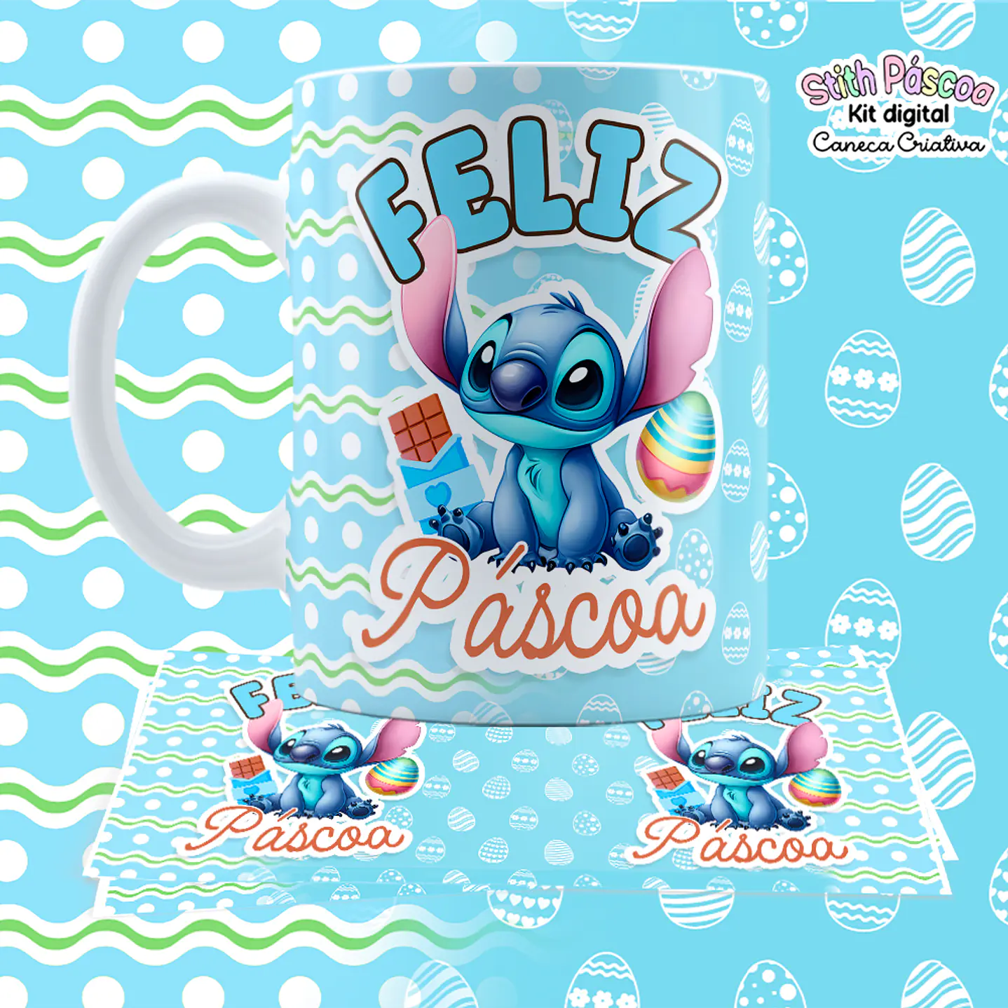 Kit Digital Artes para Canecas Lilo e Stitch Páscoa 13