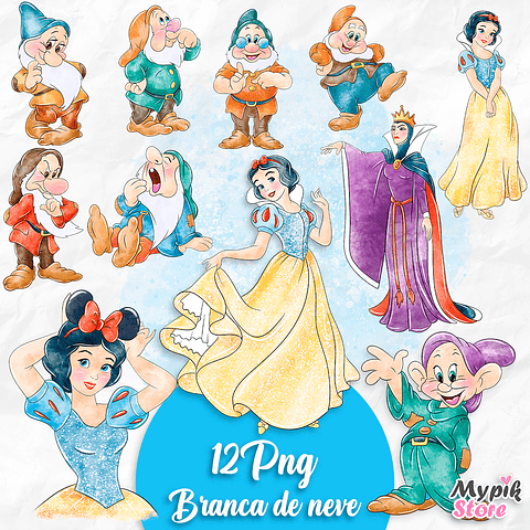 Kit Digital Branca de Neve e os Sete Anões Aquarela