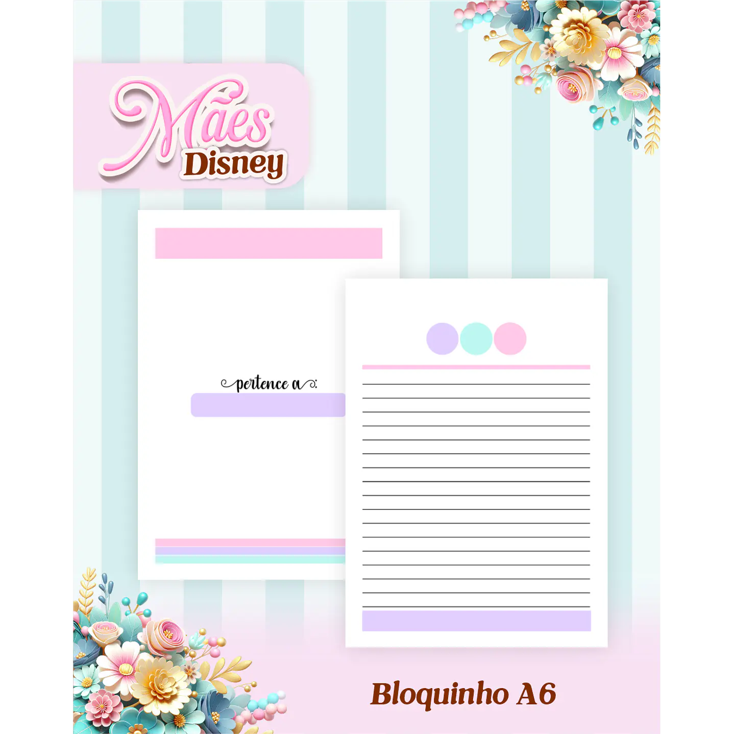 Kit Digital Encadernação Dia das Mães Princesas da Disney  PDF e PNG 4