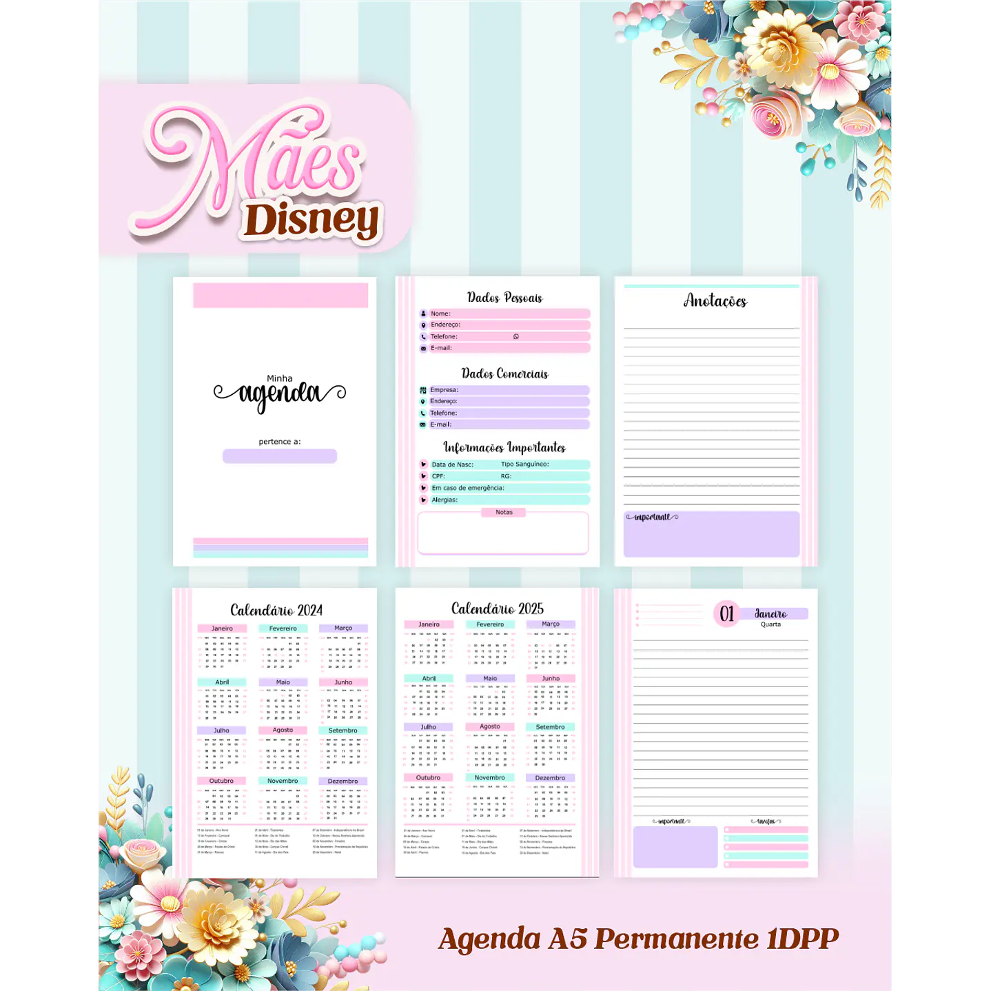 Kit Digital Encadernação Dia das Mães Princesas da Disney  PDF e PNG 9