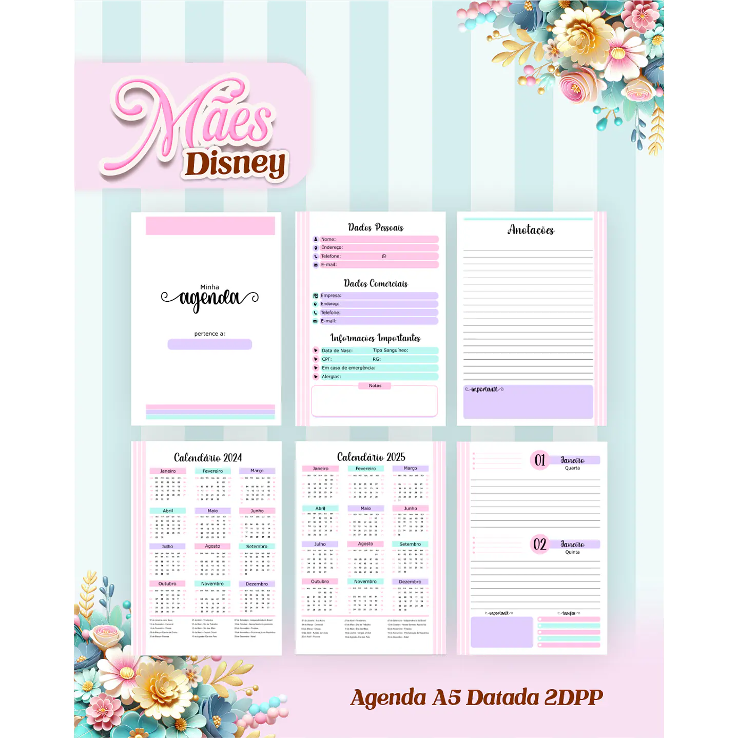 Kit Digital Encadernação Dia das Mães Princesas da Disney  PDF e PNG 10