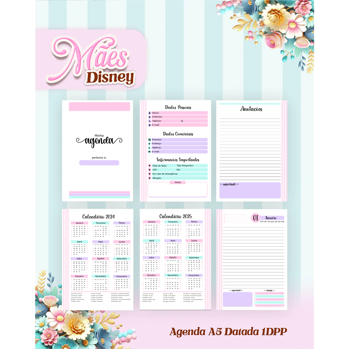Kit Digital Encadernação Dia das Mães Princesas da Disney  PDF e PNG 11