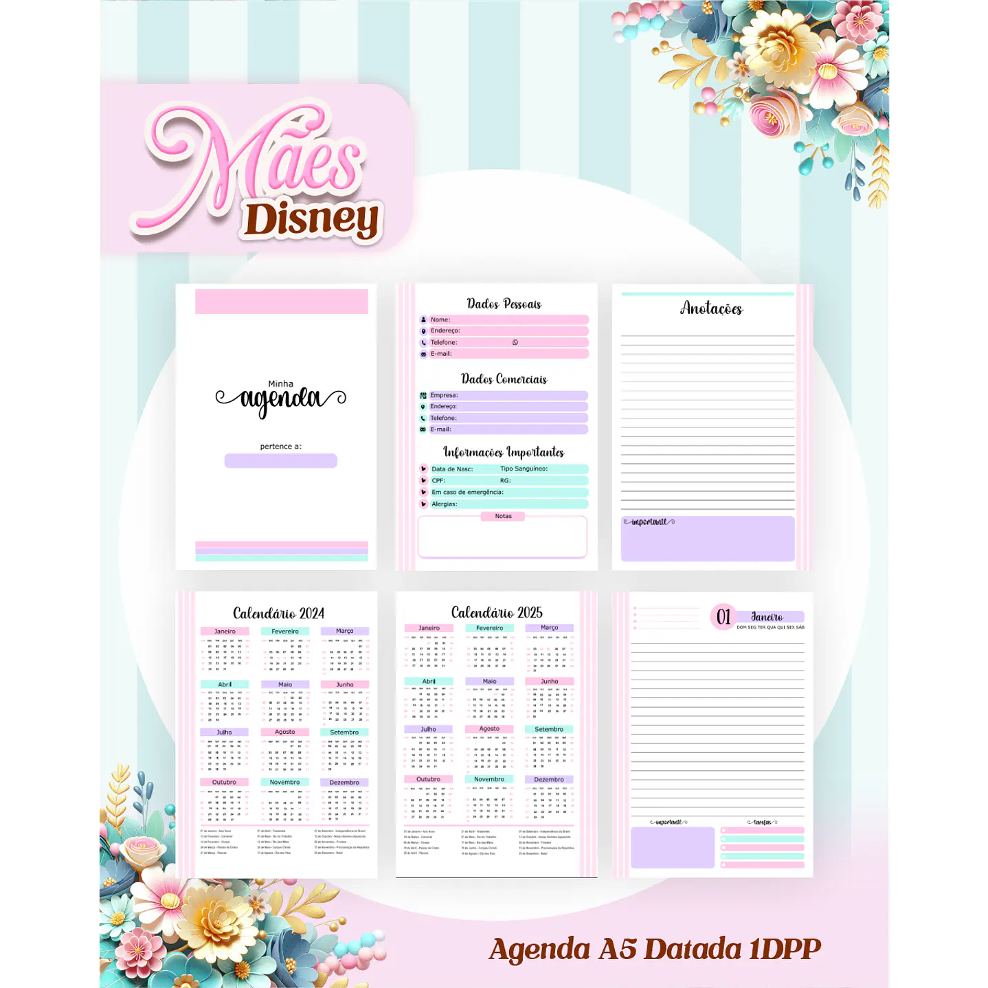 Kit Digital Encadernação Dia das Mães Princesas da Disney  PDF e PNG 12