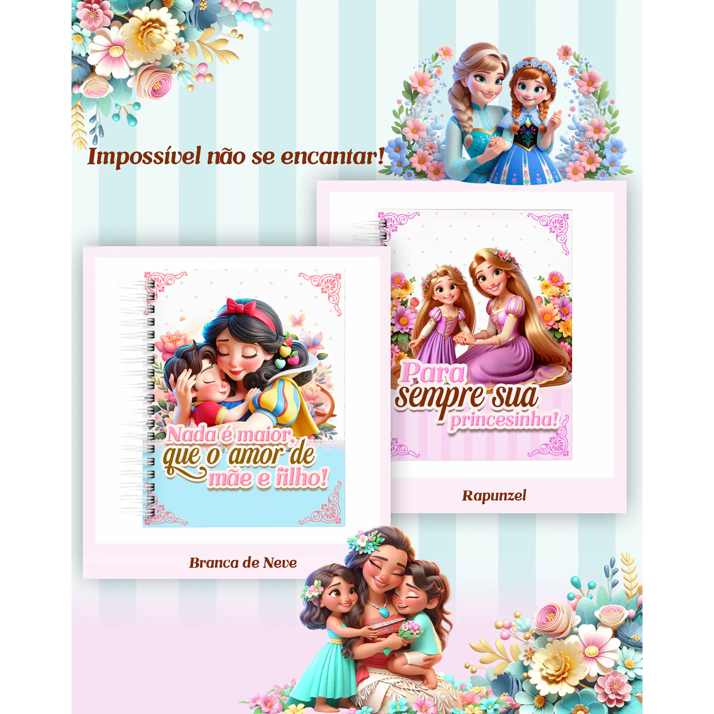 Kit Digital Encadernação Dia das Mães Princesas da Disney  PDF e PNG 14