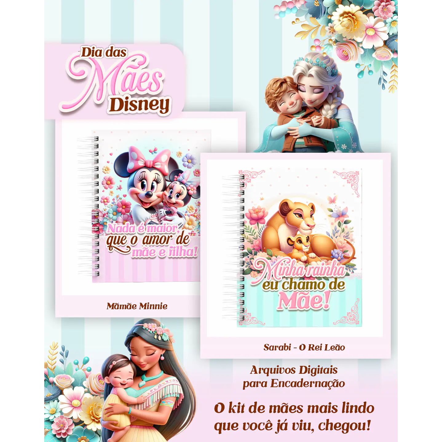 Kit Digital Encadernação Dia das Mães Princesas da Disney  PDF e PNG 15