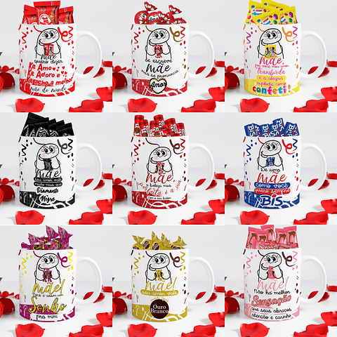 14 Artes Canecas Dia das Mães Flork chocolate PNG e CDR Editável