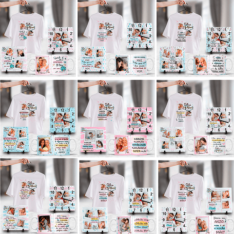 Pack Dia das Mães Artes Canecas, Camisetas, Almofadas, Relógio