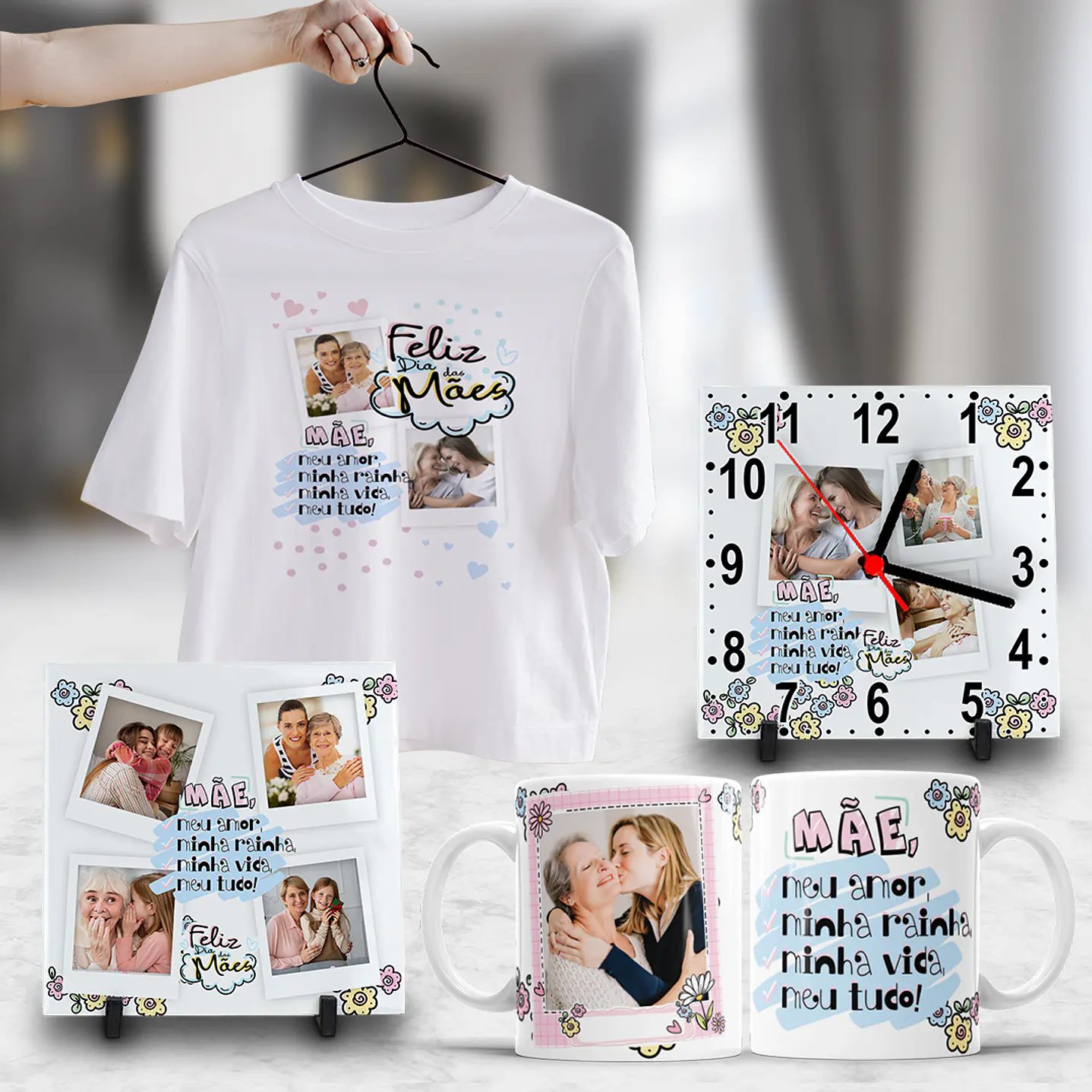 Pack Dia das Mães Artes Canecas, Camisetas, Almofadas, Relógio 4