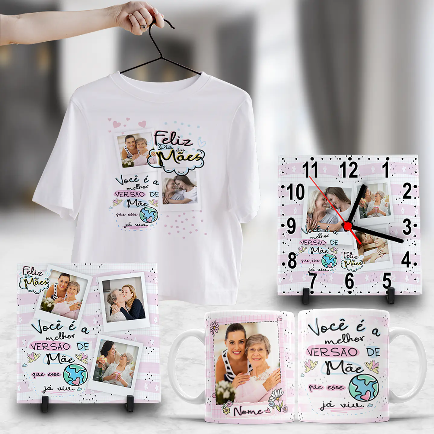 Pack Dia das Mães Artes Canecas, Camisetas, Almofadas, Relógio 5