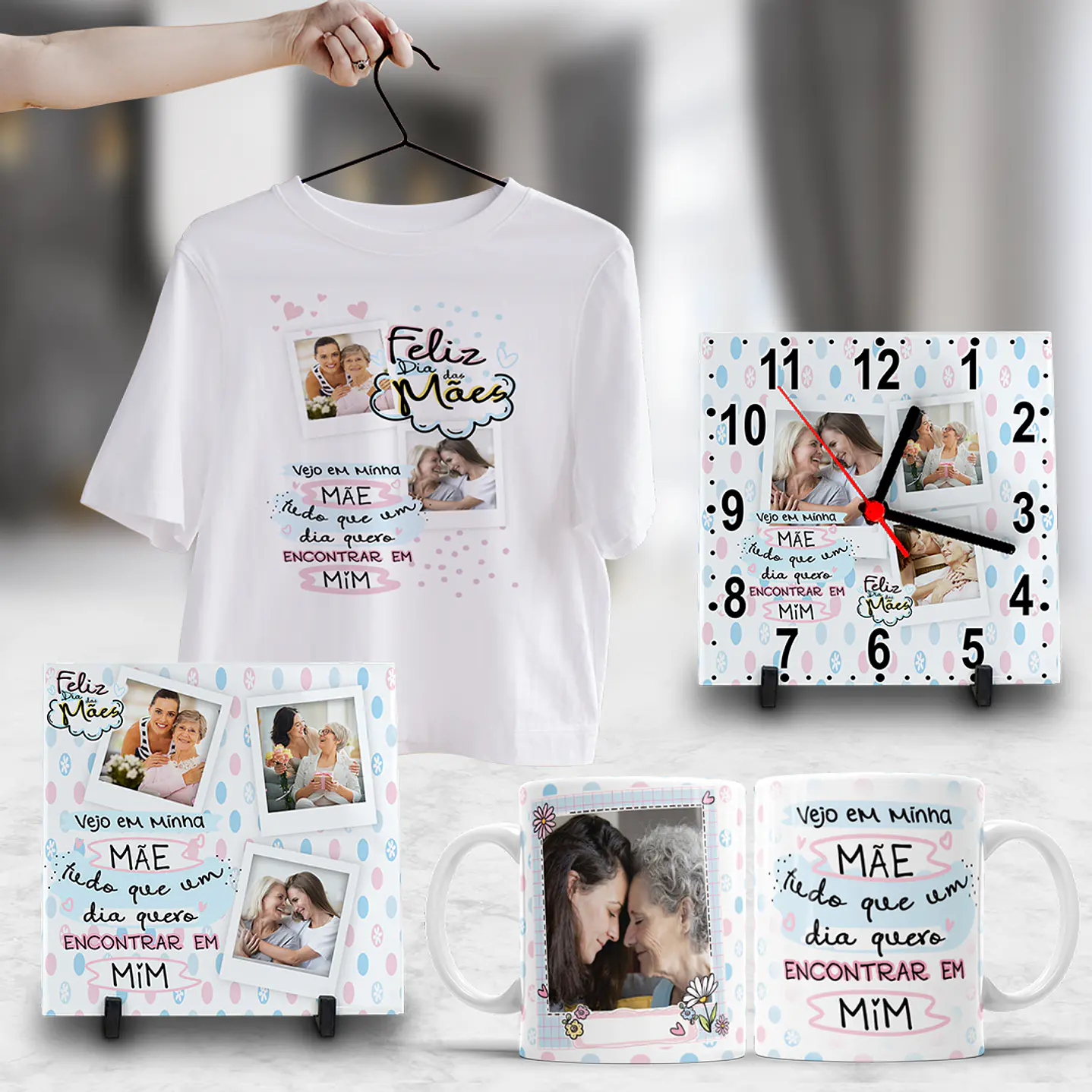 Pack Dia das Mães Artes Canecas, Camisetas, Almofadas, Relógio 6